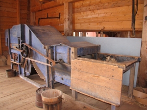 The hay press, often housed in its own special barn, compressed hay into bales for easier storage and shipping. This stationary hay press is in the collections of the Green Gables Museum on Prince Edward Island, Canada. (Roger Matile photo)