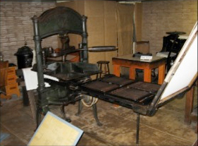 An 1858 Washington hand printing press of the type H.S. Humphrey probably used to publish the Kendall County Chronicle. This press was bought new in 1858 and is owned by the Tubac Presidio State Historic Park in Tubac, Ariz. (Courtesy Tubac Presidio State Historic Park) 