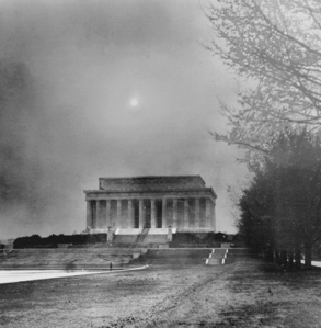 In March 1935, a series of dust storms swept across the nation, darkening the skies as far east as Washington, D.C., as this view of the Lincoln Memorial attests.