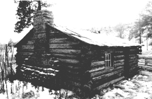 Young lived in this cabin on the Los Alamos reservation in Pajarito Canyon, off and on, for several years.